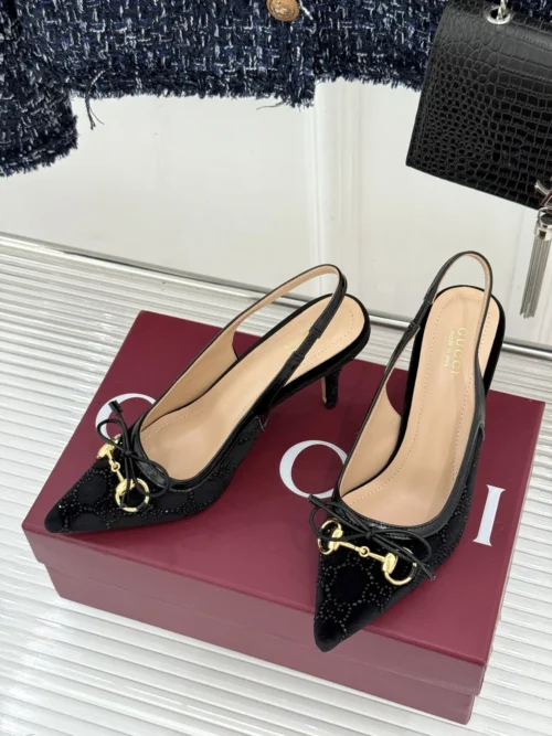 Gucci Lambskin Pointed-Toe Bow-Detail Heeled Sandals