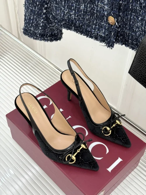 Gucci Lambskin Pointed-Toe Bow-Detail Heeled Sandals