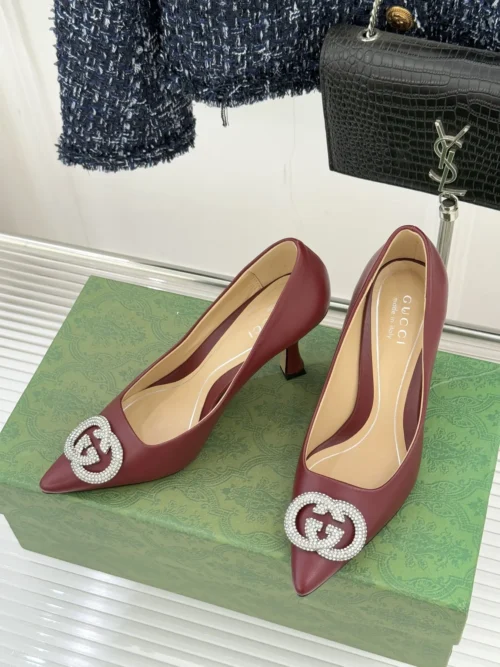 Gucci Lambskin Pointed-Toe Crystal-Embellished Pumps