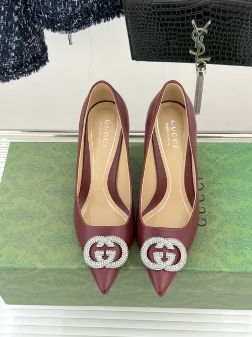 Gucci Lambskin Pointed-Toe Crystal-Embellished Pumps