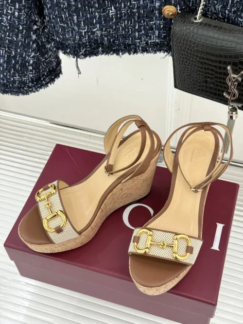 Gucci Lambskin Wedge Sandals