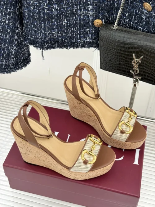 Gucci Lambskin Wedge Sandals