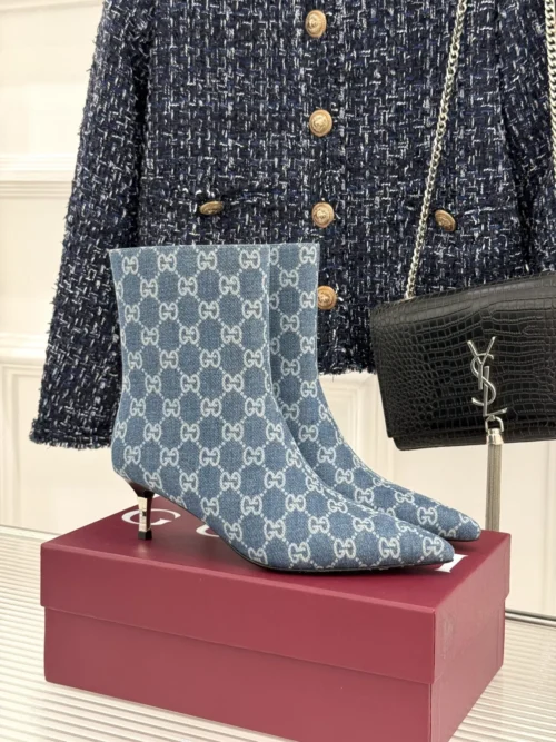 Gucci Lambskin Pointed-Toe Ankle Boots