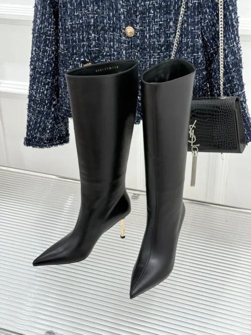 Gucci Lambskin Pointed-Toe Knee-High Boots