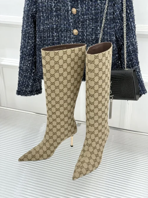 Gucci Lambskin Pointed-Toe Knee-High Boots