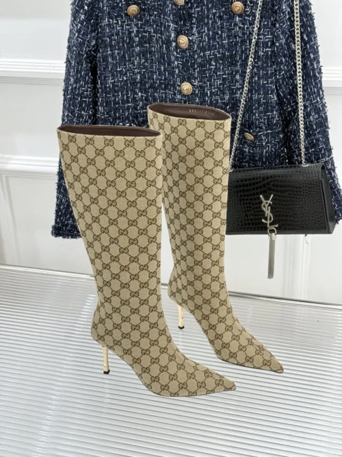 Gucci Lambskin Pointed-Toe Knee-High Boots