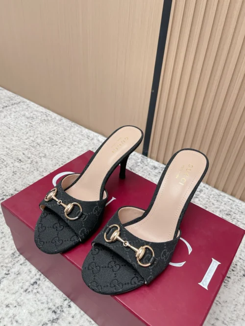 Gucci Patent Leather Peep-Toe Slides