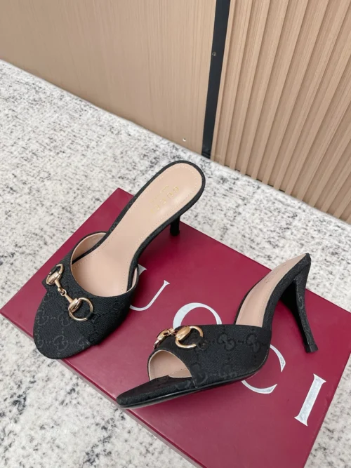 Gucci Patent Leather Peep-Toe Slides