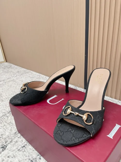 Gucci Patent Leather Peep-Toe Slides