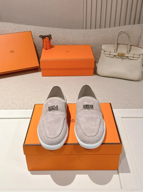 Hermes Suede Lace-Up Studded Loafers