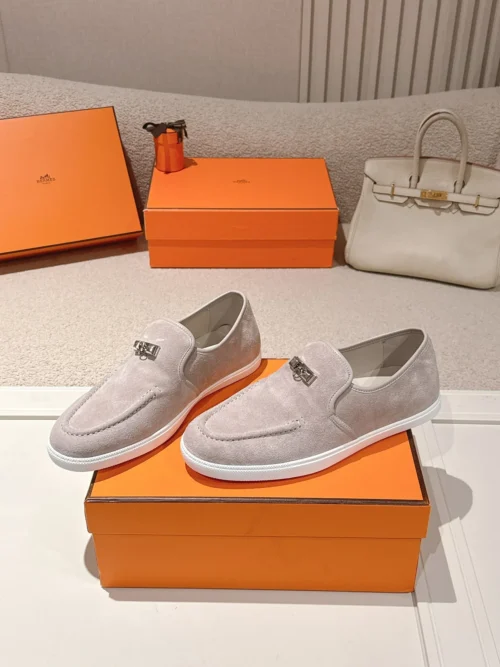 Hermes Suede Lace-Up Studded Loafers
