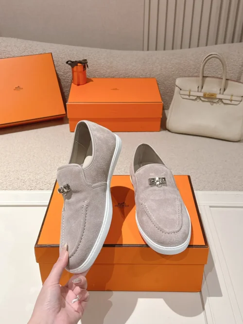 Hermes Suede Lace-Up Studded Loafers