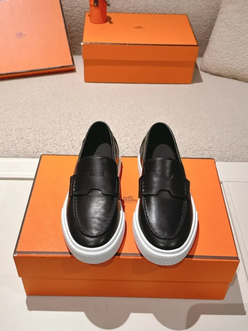 Hermes Denim Lace-Up Platform Loafers
