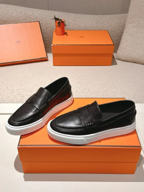 Hermes Denim Lace-Up Platform Loafers