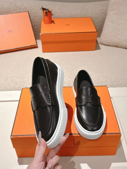 Hermes Denim Lace-Up Platform Loafers