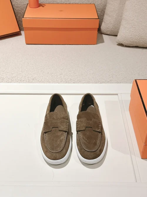 Hermes Suede Lace-Up Loafers