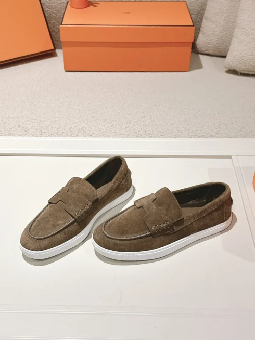 Hermes Suede Lace-Up Loafers