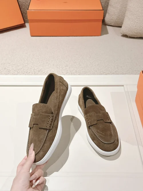 Hermes Suede Lace-Up Loafers