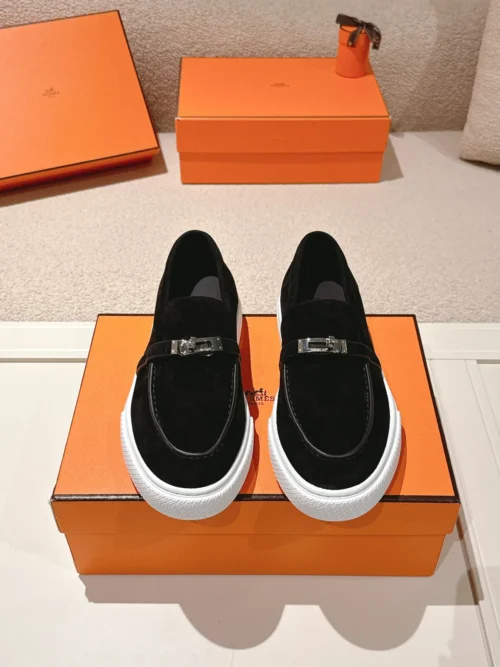 Hermes Suede Platform Loafers