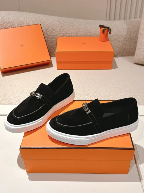 Hermes Suede Platform Loafers