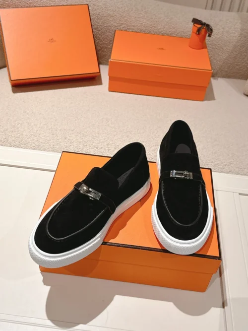 Hermes Suede Platform Loafers
