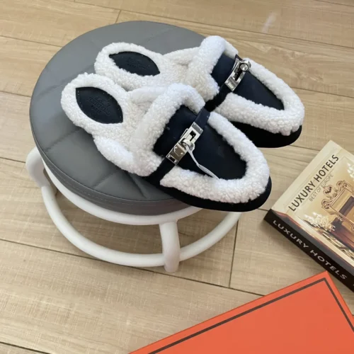 Hermes Shearling Mules