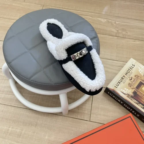 Hermes Shearling Mules