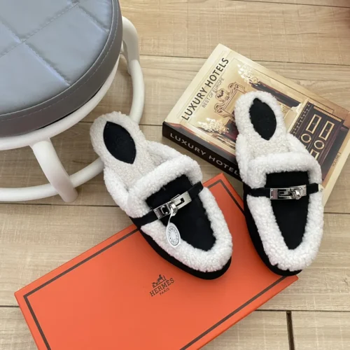 Hermes Shearling Mules