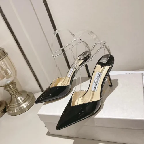 Jimmy Choo Patent Leather Crystal-Embellished Heeled Sandals