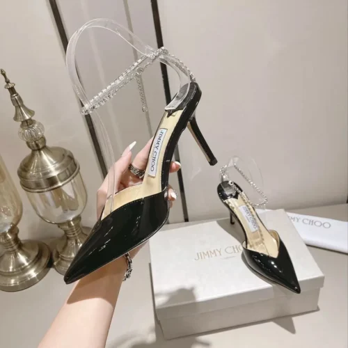 Jimmy Choo Patent Leather Crystal-Embellished Heeled Sandals