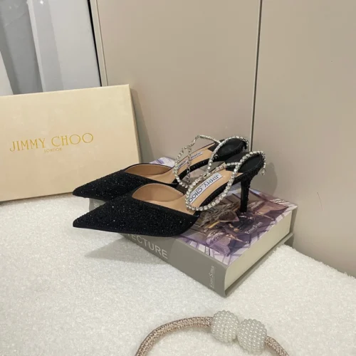 Jimmy Choo Pointed-Toe Crystal-Embellished Heeled Sandals
