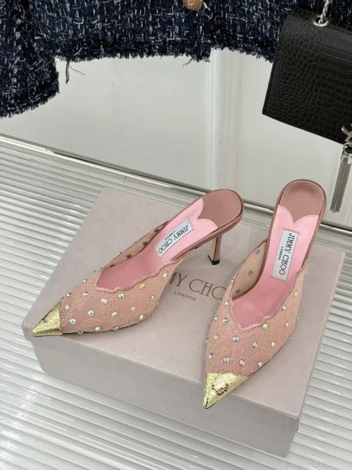 Jimmy Choo Lambskin Crystal-Embellished Slides