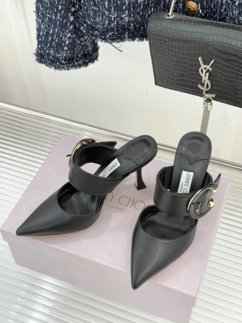 Jimmy Choo Lambskin Pointed-Toe Bow-Detail Heeled Mules