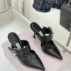 Jimmy Choo Lambskin Pointed-Toe Bow-Detail Heeled Mules