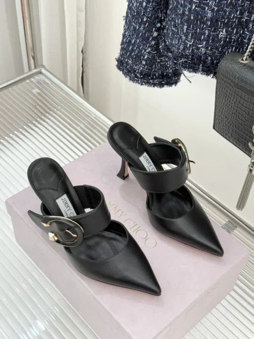 Jimmy Choo Lambskin Pointed-Toe Bow-Detail Heeled Mules