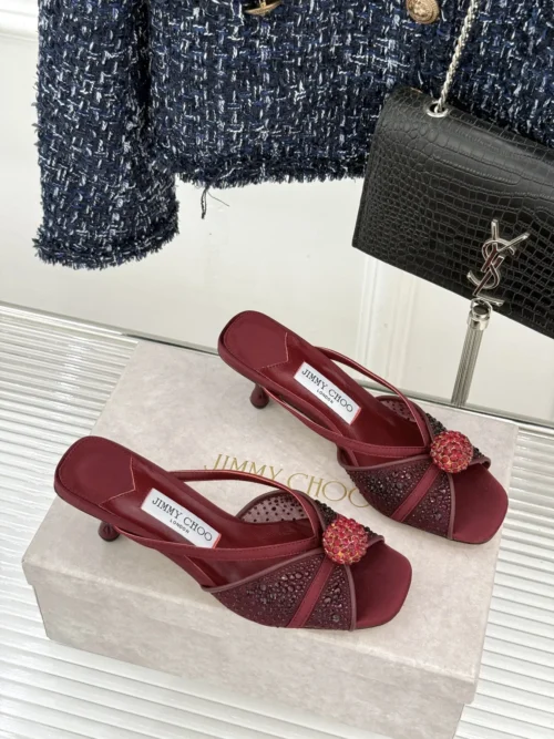 Jimmy Choo Lambskin Pointed-Toe Crystal-Embellished Heeled Sandals
