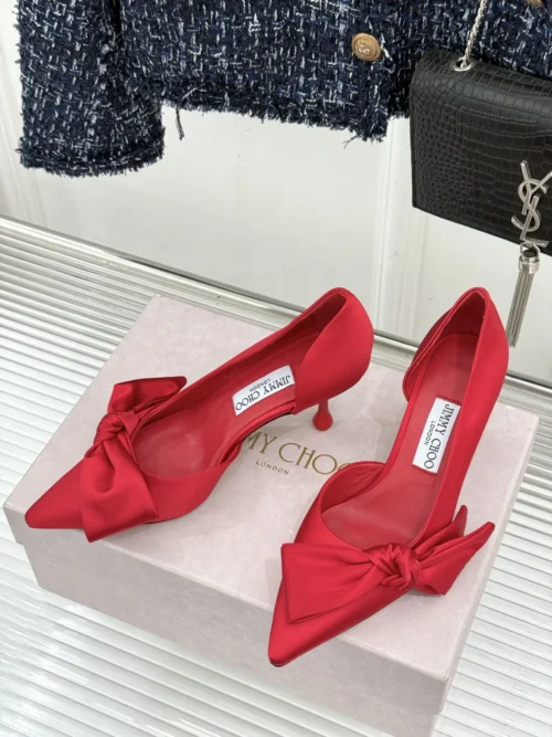Jimmy Choo Lambskin Pointed-Toe Bow-Detail Heeled Sandals