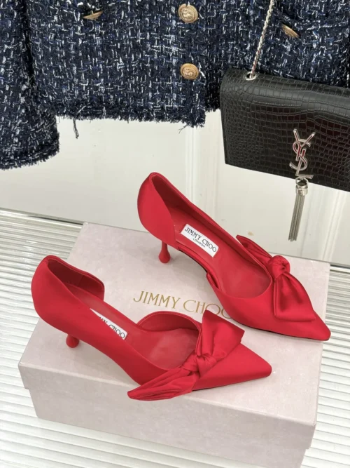 Jimmy Choo Lambskin Pointed-Toe Bow-Detail Heeled Sandals