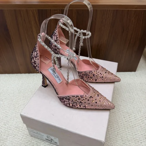 Jimmy Choo Pointed-Toe Crystal-Embellished Heeled Sandals