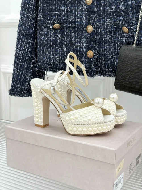 Jimmy Choo Lambskin Peep-Toe Heeled Sandals