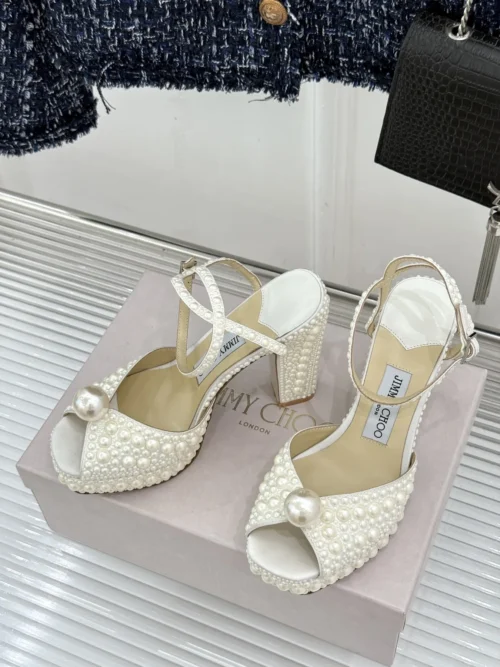 Jimmy Choo Lambskin Peep-Toe Heeled Sandals