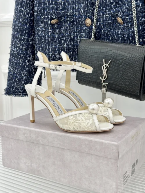 Jimmy Choo Lambskin Peep-Toe Heeled Sandals