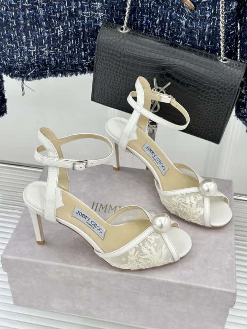 Jimmy Choo Lambskin Peep-Toe Heeled Sandals