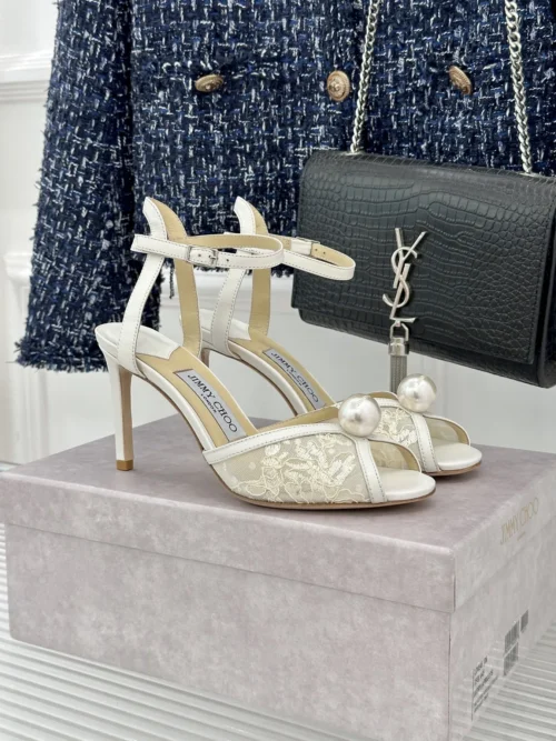 Jimmy Choo Lambskin Peep-Toe Heeled Sandals