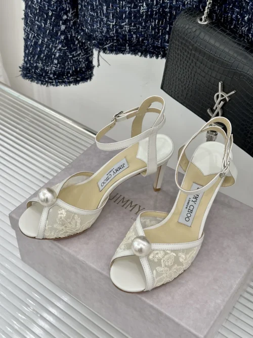Jimmy Choo Lambskin Peep-Toe Heeled Sandals