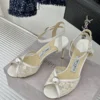 Jimmy Choo Lambskin Peep-Toe Heeled Sandals