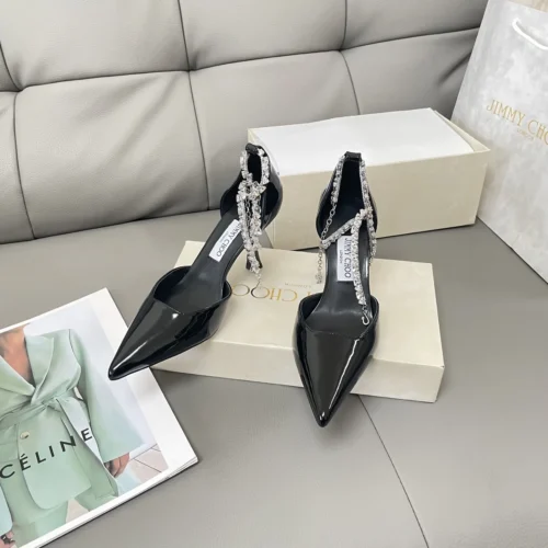 Jimmy Choo Pointed-Toe Crystal-Embellished Heeled Sandals