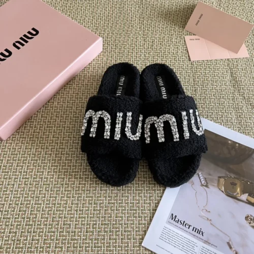 Miu Miu Shearling Crystal-Embellished Shoes