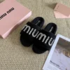 Miu Miu Shearling Crystal-Embellished Shoes