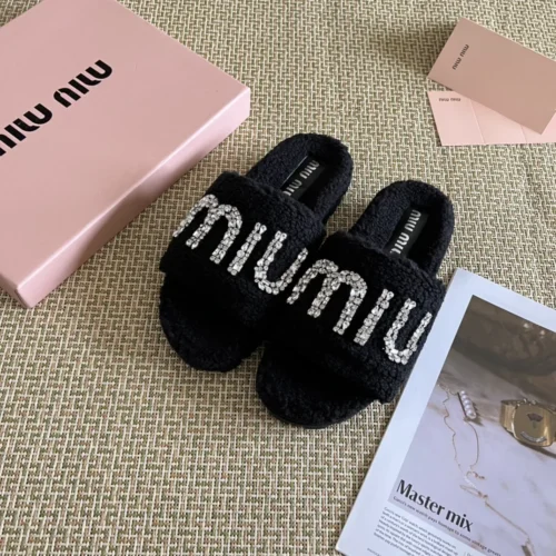 Miu Miu Shearling Crystal-Embellished Shoes